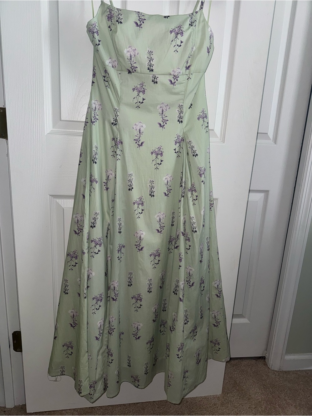 MABLE Light Green Floral Spaghetti-Strap Maxi Dress